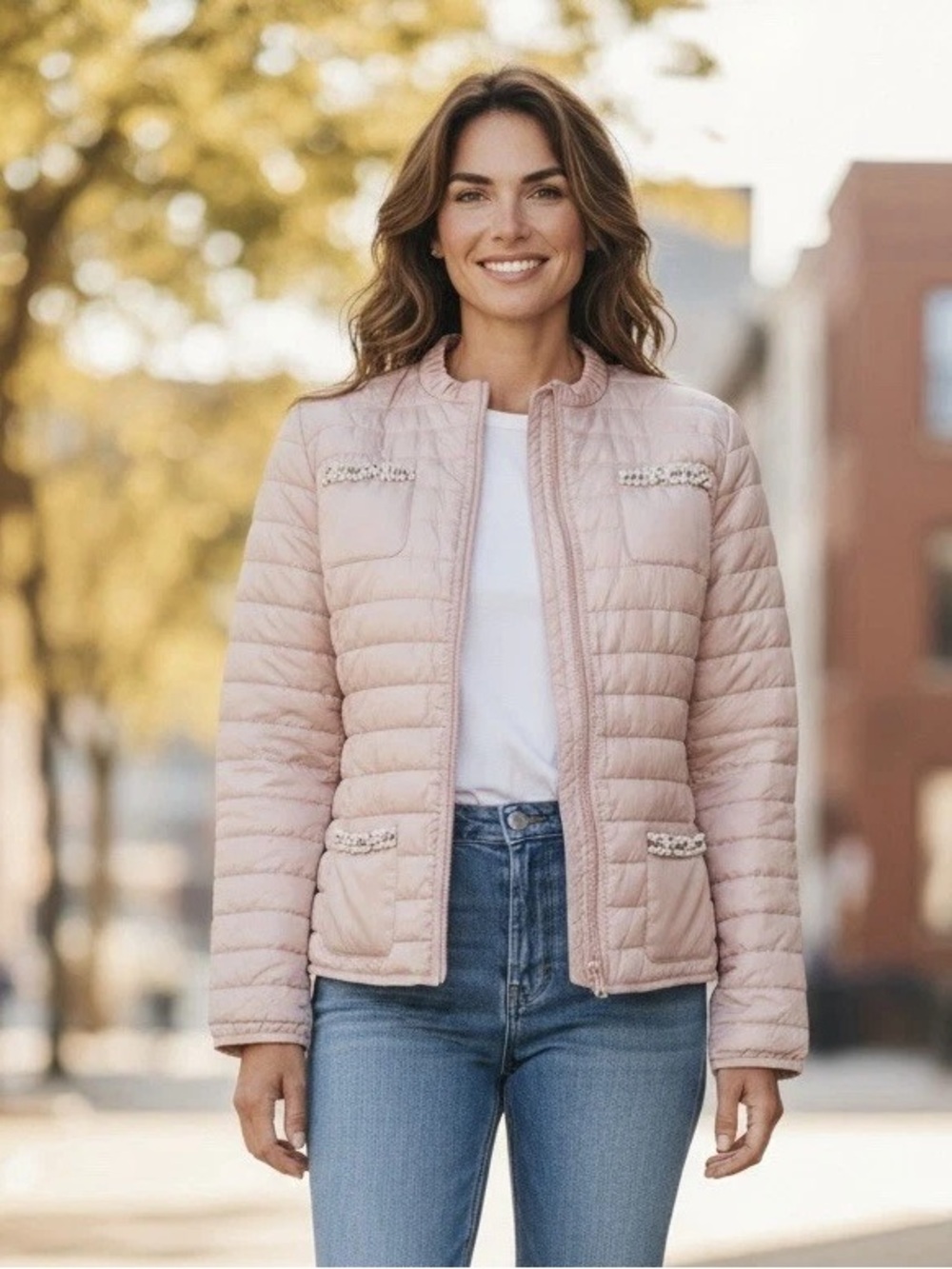 Chico's Light Pink Quilted Collarless Puffer Jacket (1)